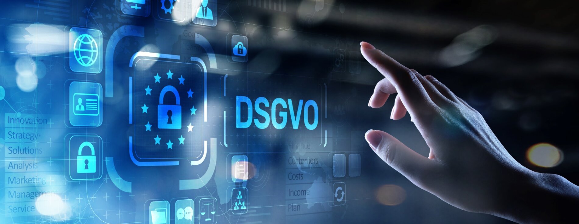 Grafik zur DSGVO mit virtuellen Icons